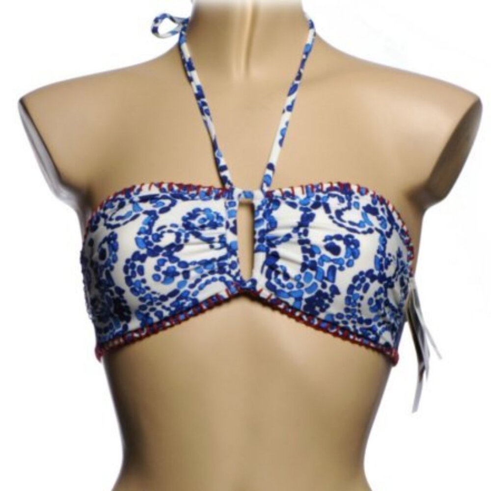 Be Creative Blue Red Print Bandeau Bikini Top - 8 - NEW
